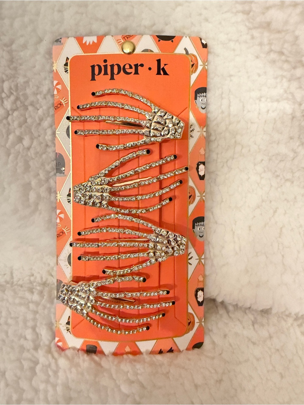 Piper K Gold Crystal Skeleton Hand Hair Clips - Set of 4